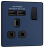BG Evolve Matt Blue Single, switched, single pole, with 2 x USB A - PCDDB21U2B-01