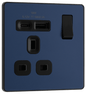 BG Evolve Matt Blue Single, switched, single pole, with 1 x USB A + 1 x USB C - PCDDB21UAC18B-01