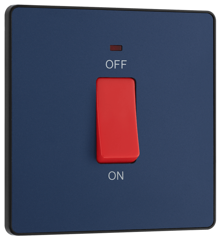BG Evolve Matt Blue 45A, double pole, single plate, with indicator - PCDDB74B-01