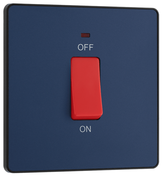 BG Evolve Matt Blue 45A, double pole, single plate, with indicator - PCDDB74B-01