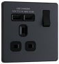 BG Evolve Matt Grey Single, switched, single pole, with 2 x USB A - PCDMG21U2B-01