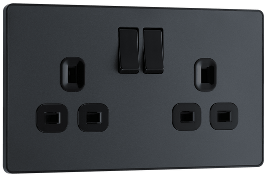 BG Evolve, Matt Grey, 13A Double Switched Socket - PCDMG22B-01