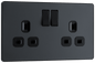 BG Evolve, Matt Grey, 13A Double Switched Socket - PCDMG22B-01