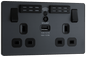 BG Evolve Matt Grey Double, switched, single pole, WiFi Extender + USB A - PCDMG22UWRB-01