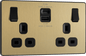 BG Evolve Satin Brass Double switched single pole, with USB A + C (22W) - PCDSB22UAC22B-01