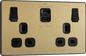 BG Evolve Satin Brass Double switched single pole, with USB A + C (45W) - PCDSB22UAC45B-01