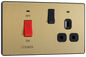 BG Evolve Satin Brass 45A double pole, with switched socket and indicators - PCDSB70B-01