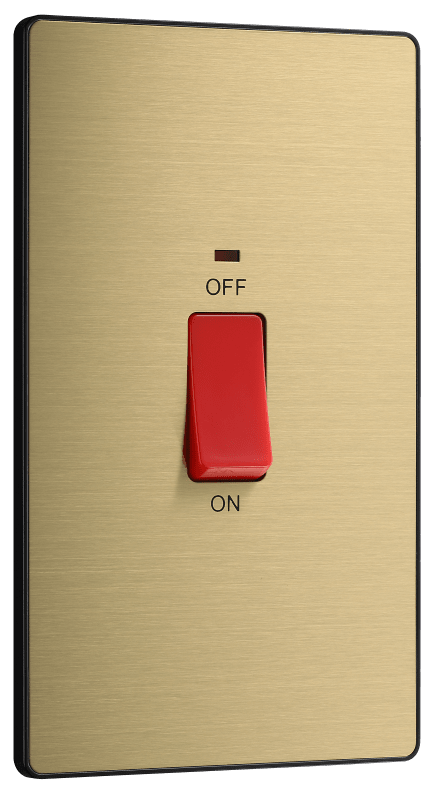BG Evolve Satin Brass 45A, double pole, large plate, with indicator - PCDSB72B-01