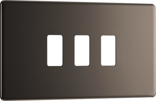 BG Nexus Screwless Flatplate Black Nickel 3 module, rectangular - RFBN3-01