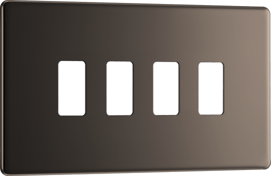 BG Nexus Screwless Flatplate Black Nickel 4 module, rectangular - RFBN4-01