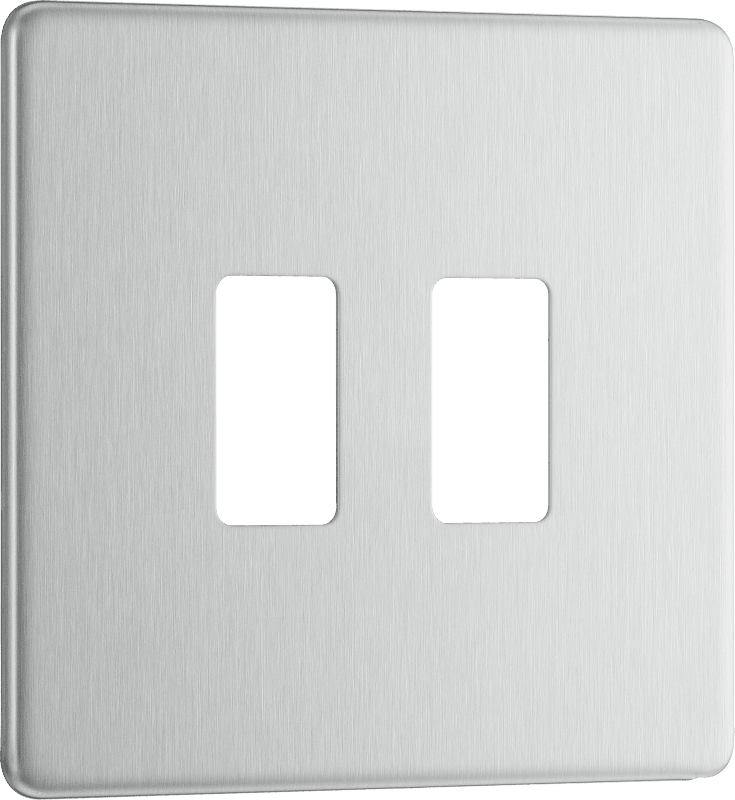 BG Nexus Screwless Flatplate Brushed Steel 2 module, square - RFBS2-01