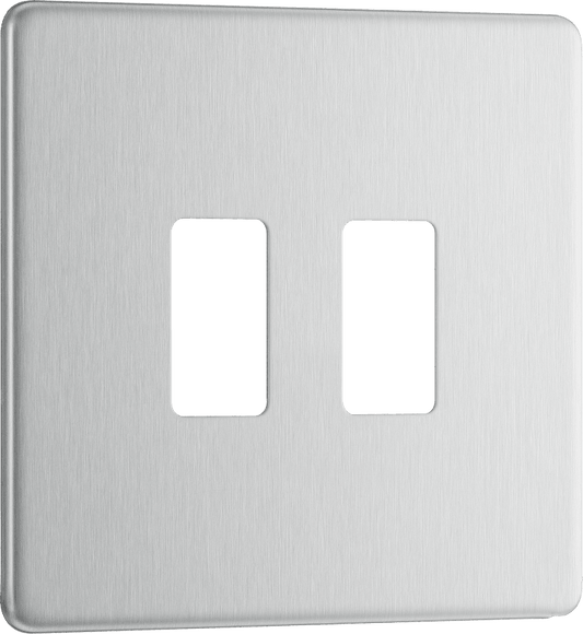 BG Nexus Screwless Flatplate Brushed Steel 2 module, square - RFBS2-01
