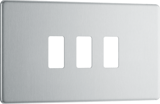 BG Nexus Screwless Flatplate Brushed Steel 3 module, rectangular - RFBS3-01