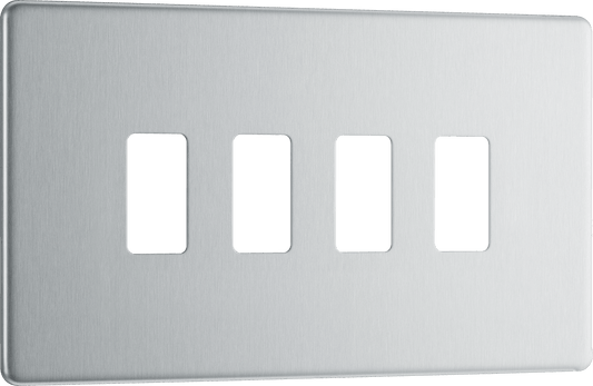 BG Nexus Screwless Flatplate Brushed Steel 4 module, rectangular - RFBS4-01