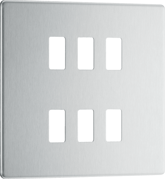BG Nexus Screwless Flatplate Brushed Steel 6 module, square - RFBS6-01