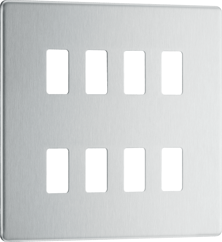 BG Nexus Screwless Flatplate Brushed Steel 8 module, square - RFBS8-01