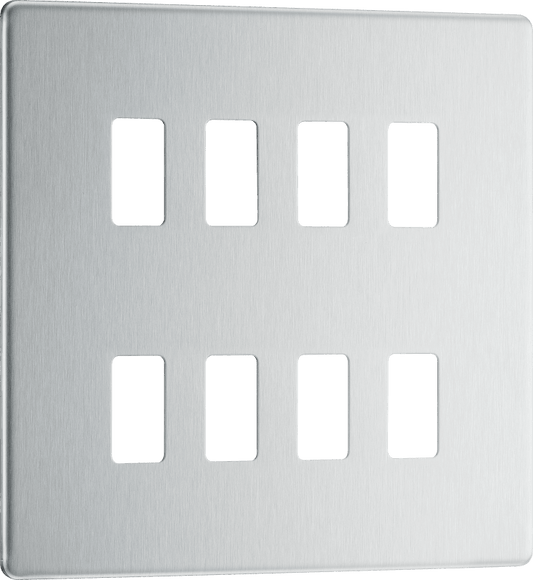 BG Nexus Screwless Flatplate Brushed Steel 8 module, square - RFBS8-01