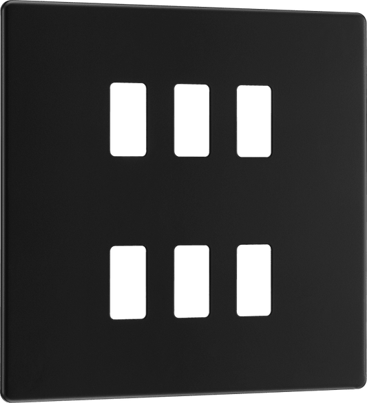 BG Nexus Screwless Flatplate Matt Black 6 module - square - RFFB6-01