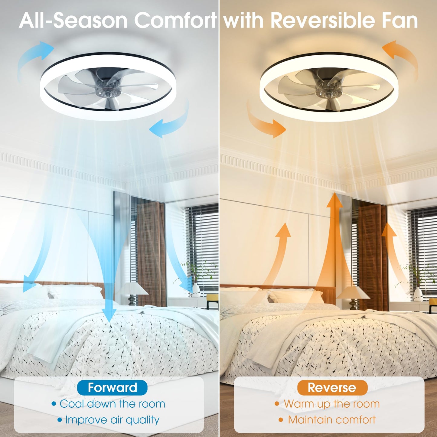 60cm Ceiling Fan with LED Light - Black