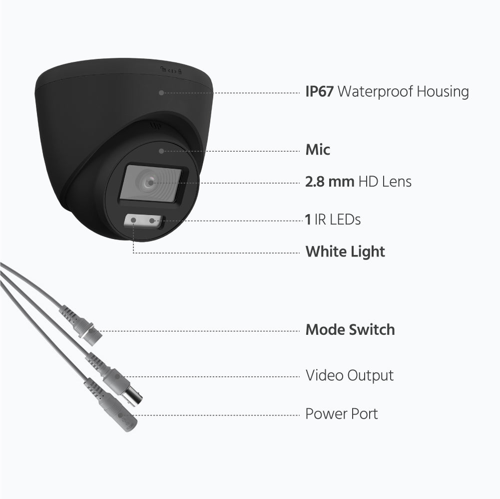 Smart Hybrid Light Full Colour Audio Fixed Turret Camera | T259B-HS | 3K 5MP, 2960×1665 @ 20 fps (Black)