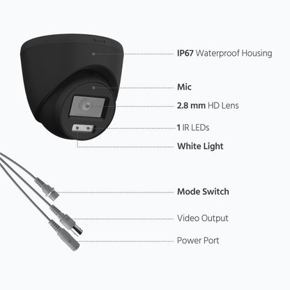 Smart Hybrid Light Full Colour Audio Fixed Turret Camera | T259B-HS | 3K 5MP, 2960×1665 @ 20 fps (Black)