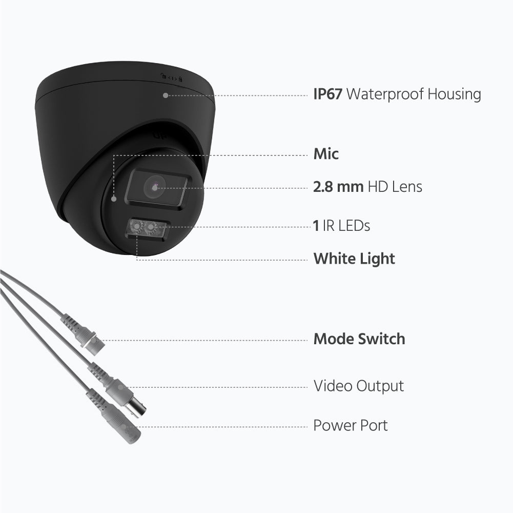 Smart Hybrid Light Full Colour Two-Way Audio Fixed Turret Camera | T259B-HT | 3K 5MP, 2960×1665 @ 20 fps (Black)
