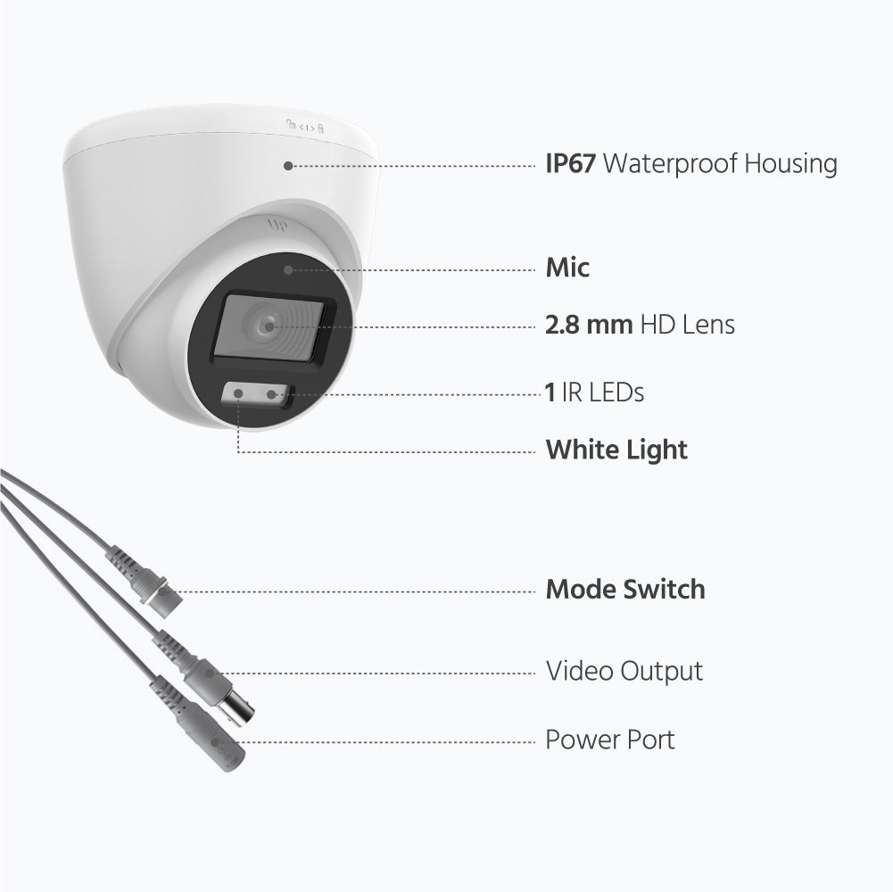 Smart Hybrid Light Full Colour Audio Fixed Turret Camera | T259W-HS | 3K 5MP, 2960×1665 @ 20 fps (White)