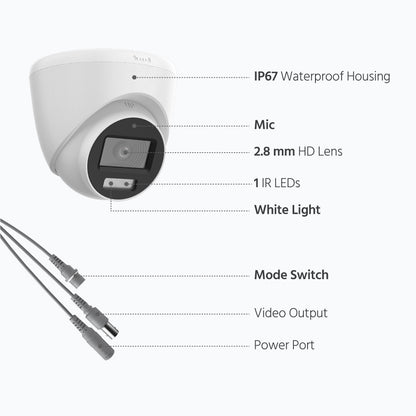 Smart Hybrid Light Full Colour Audio Fixed Turret Camera | T259W-HS | 3K 5MP, 2960×1665 @ 20 fps (White)