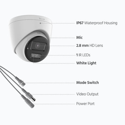 Smart Hybrid Light Full Colour Two-Way Audio Fixed Turret Camera | T259W-HT | 3K 5MP, 2960×1665 @ 20 fps (White)
