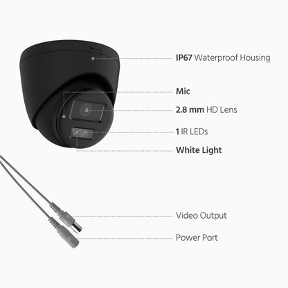 Smart Hybrid Light Full Colour Two-Way Audio Fixed Turret Camera | T289B-HT | 4K 8MP, 3840×2160 @ 15 fps (Black)