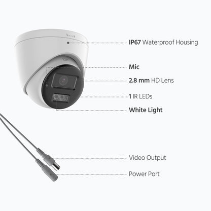 Smart Hybrid Light Full Colour Two-Way Audio Fixed Turret Camera | T289W-HT | 4K 8MP, 3840×2160 @ 15 fps (White)