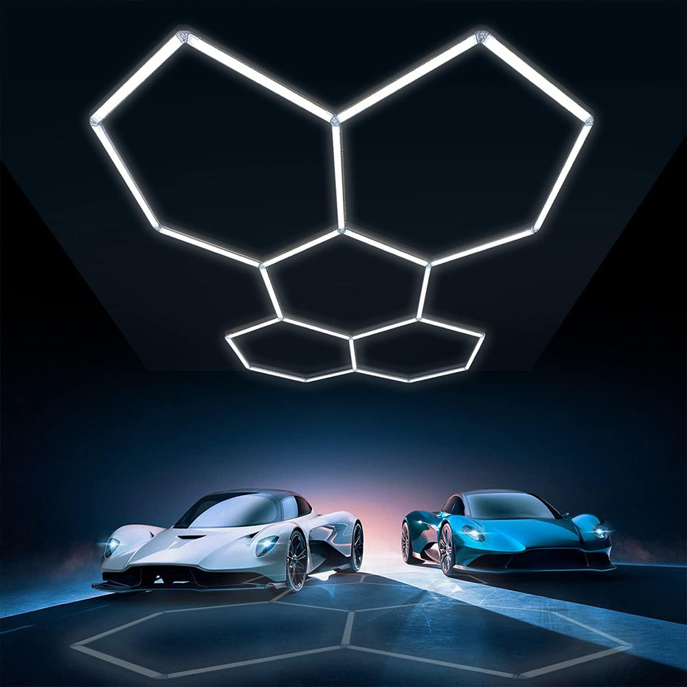 ENERJ 160W Hexagon Designer LED Light Switchable CCT High CRI 5 Panel Hex Lighting for Garage and Showrooms