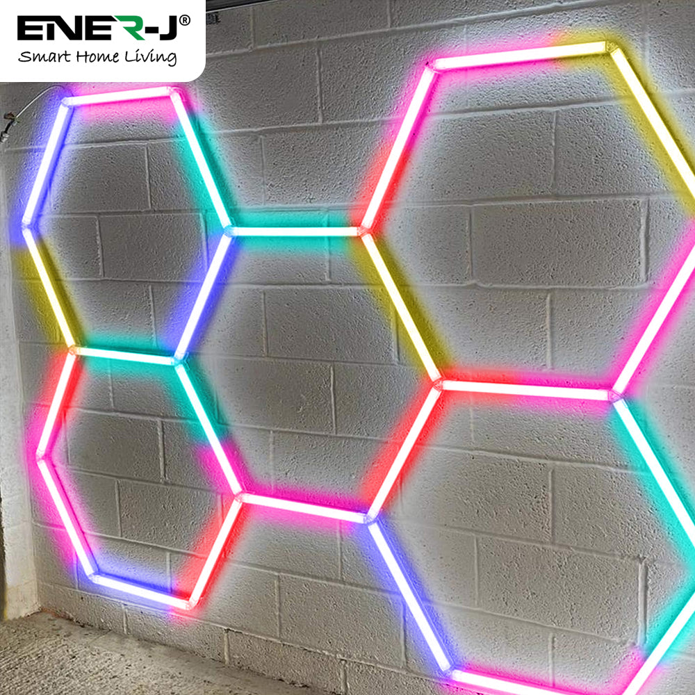 150W Hexagon Shape Showroom LED Lights with 5 Hexagons RGB Colour Remote Control Pack of 24 Tubes