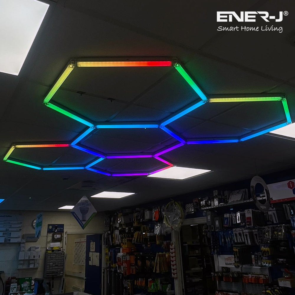150W Hexagon Shape Showroom LED Lights with 5 Hexagons RGB Colour Remote Control Pack of 24 Tubes