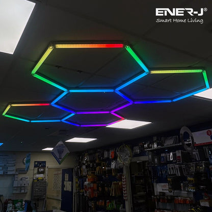 150W Hexagon Shape Showroom LED Lights with 5 Hexagons RGB Colour Remote Control Pack of 24 Tubes
