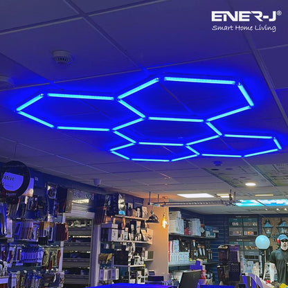 150W Hexagon Shape Showroom LED Lights with 5 Hexagons RGB Colour Remote Control Pack of 24 Tubes