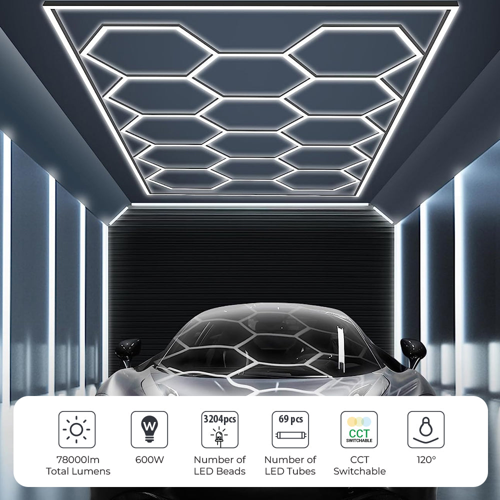 ENERJ 600W 14 Hexagon T5 Showroom Lighting Kit Ultra Bright 78000 lm CCT Switchable Commercial Grade LED