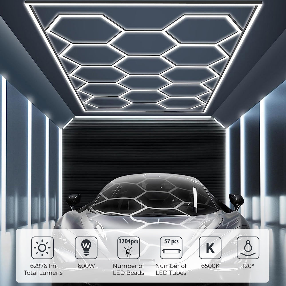 600W LED Hexagon Showroom Light LED Panel Lighting Kit 69 Tubes 6500K