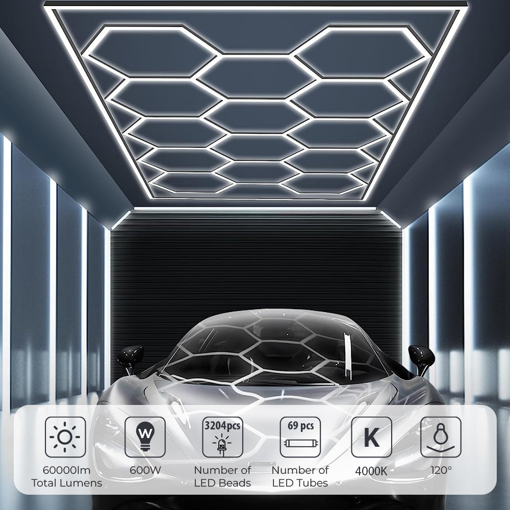 600W LED Hexagon Showroom Light Hexa Tube LED Panel Lighting Kit 69 Tubes 4000K