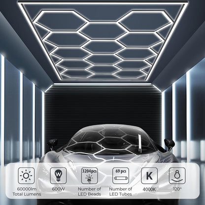 600W LED Hexagon Showroom Light Hexa Tube LED Panel Lighting Kit 69 Tubes 4000K