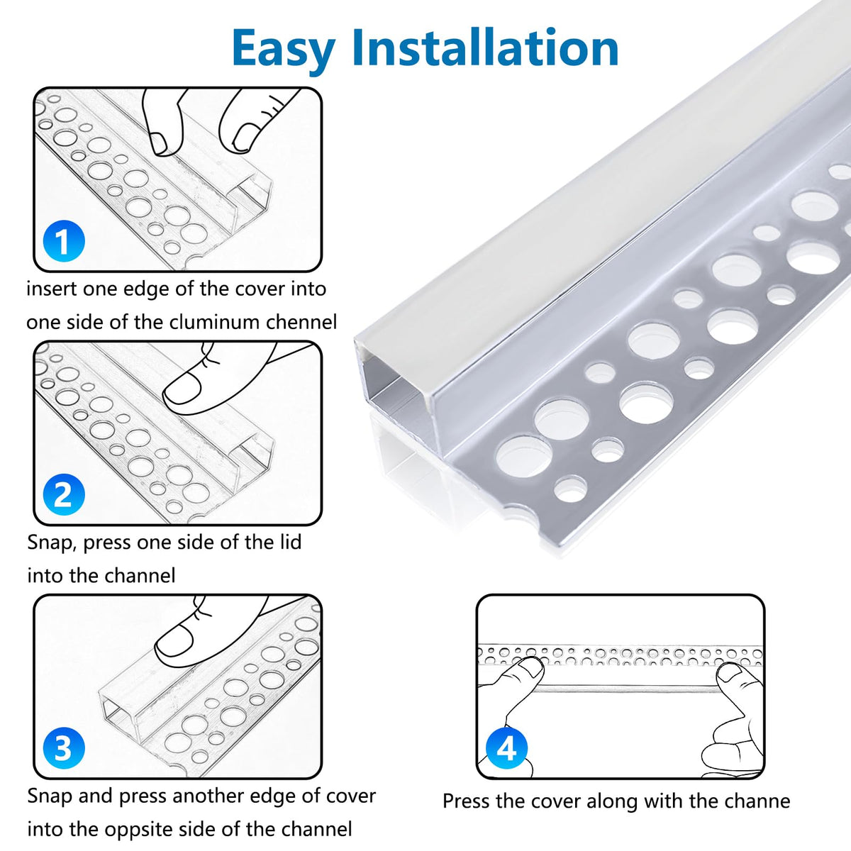 Single Wing Recessed Frosted Diffuser Profile Aluminium Rail, 2 meters – Ener-J