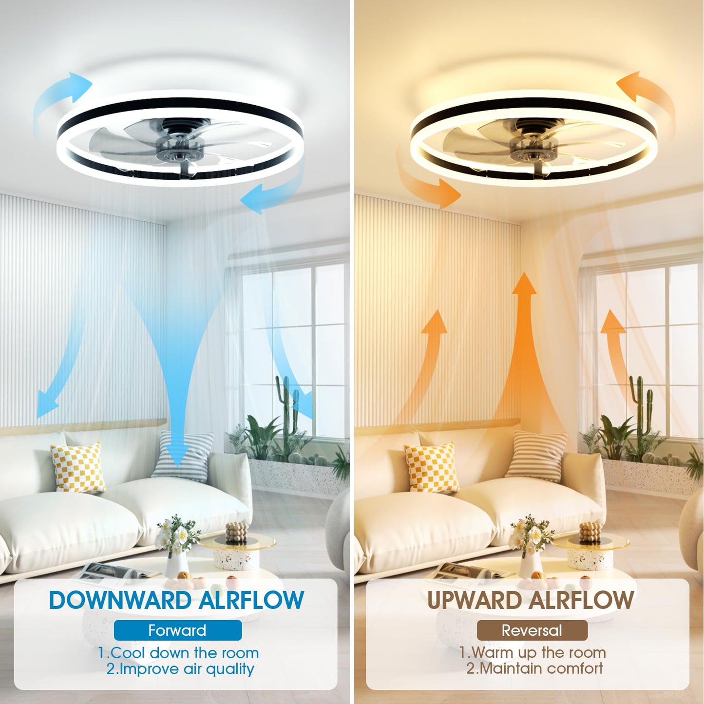 60cm Ceiling Fan with LED Light - Black