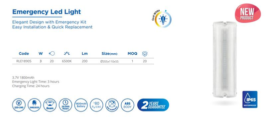 Rother Emergency Light, 3W, 200lm, 220V, 6500K