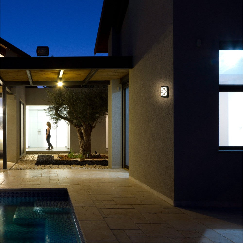 Arabesque Black Plastic LED Outdoor Wall Light 15W Cool White