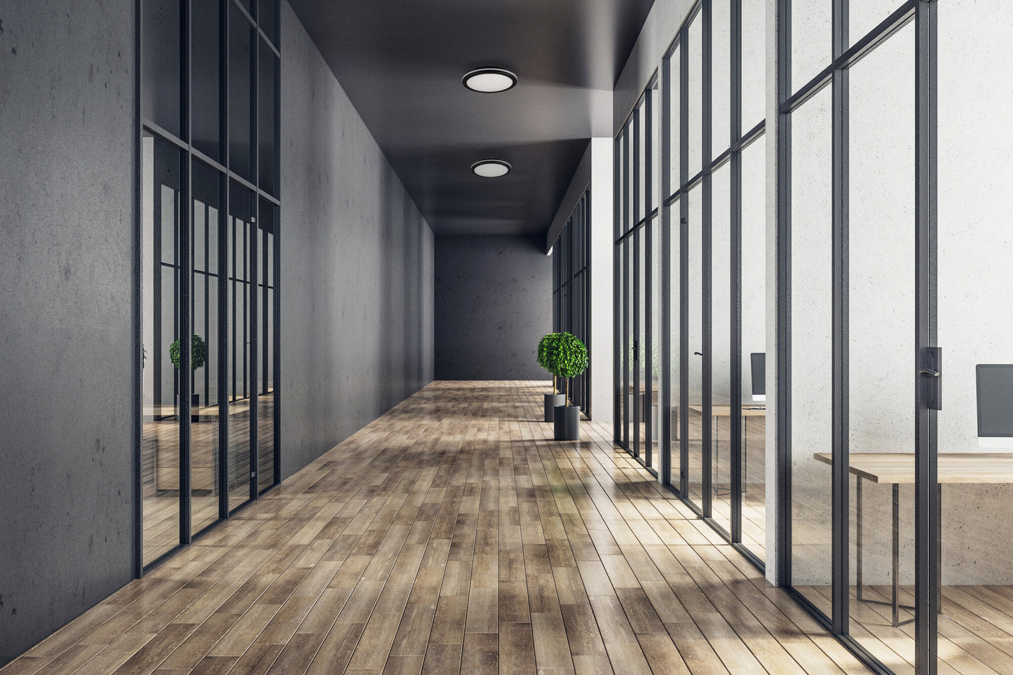 Kanlux BENO ECO ceiling lights installed in office corridor