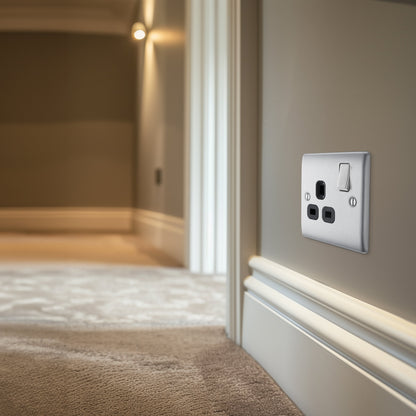 BG Nexus Metal Brushed Steel 13A 2 Gang Switched Socket