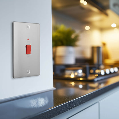 BG Nexus Metal Brushed Steel 45A Double Pole Switch