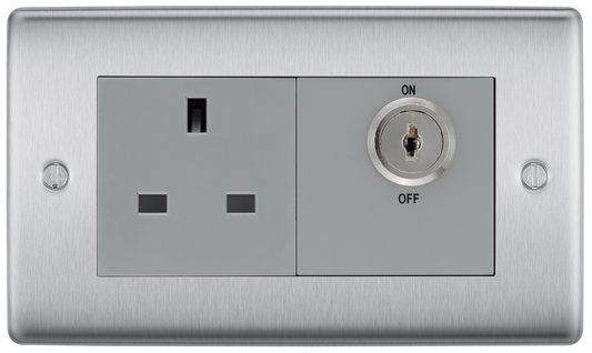 BG Nexus Metal Brushed Steel 13A Key Controlled Socket