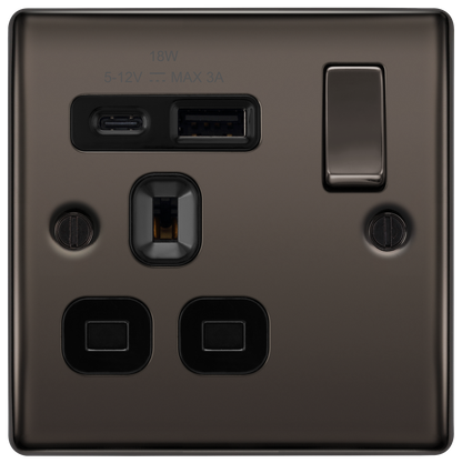 BG Nexus Metal Black Nickel USB Charging Socket