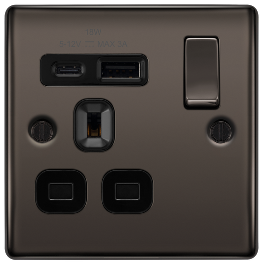 BG Nexus Metal Black Nickel USB Charging Socket